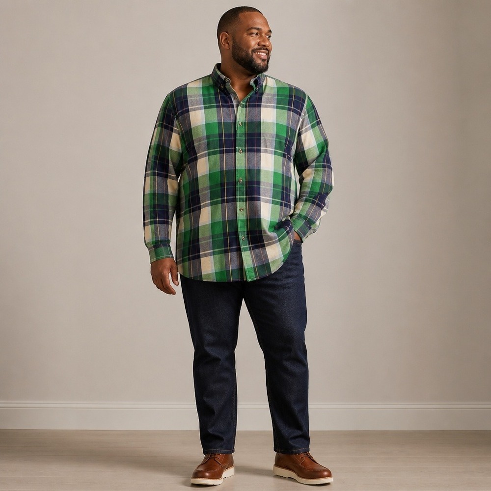 Rocawear 3XL Green Plaid Cotton Button Down Shirt Long Sleeve